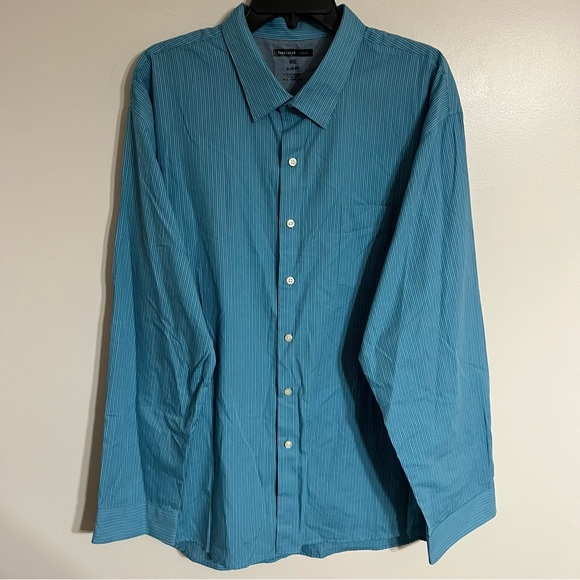 Men’s Van Heusen Slim Fit Long Sleeve Button Down Shirt Size 2XL Teal Striped - Picture 1 of 10